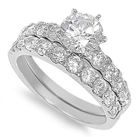 Sterling Silver Custom Engagement Ring Wedding Band Bridal Set White CZ 925 Female Size 9
