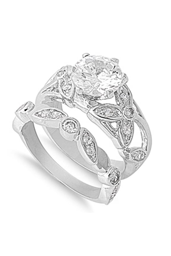Sterling Silver Custom Engagement Ring Wedding Band Bridal Set White CZ 925 Female Size 10