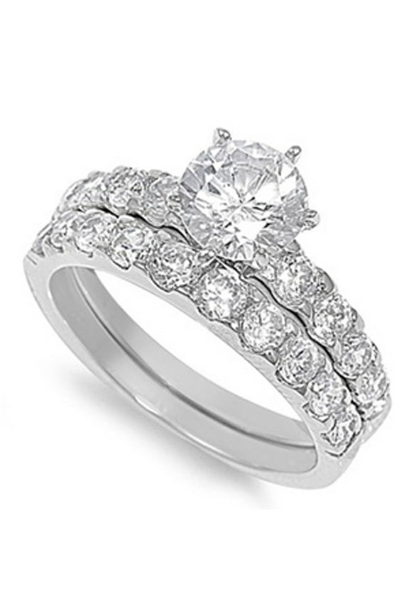 Sterling Silver Custom Engagement Ring Wedding Band Bridal Set White CZ 925 Female Size 5