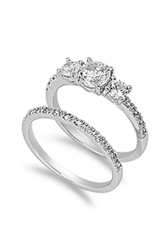 Sterling Silver Custom Engagement Ring Wedding Band Bridal Set White CZ 925 Female Size 9