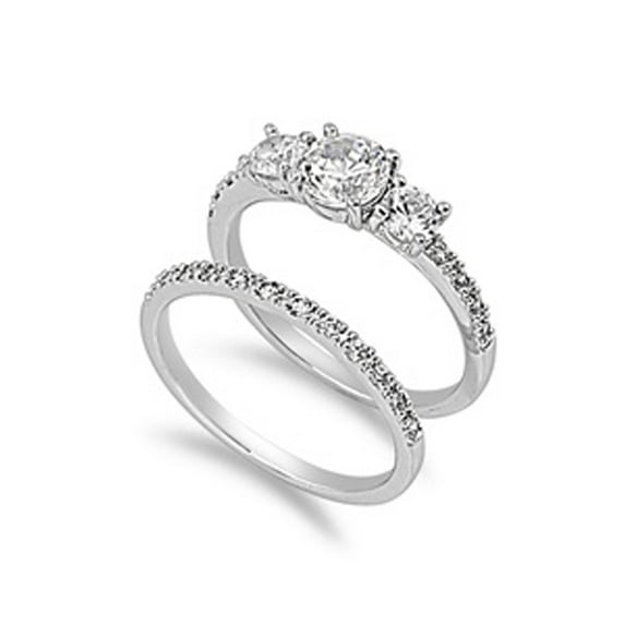 Sterling Silver Custom Engagement Ring Wedding Band Bridal Set White CZ 925 Female Size 9