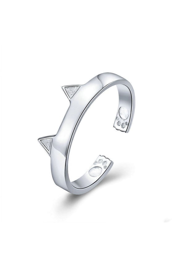 Sterling Silver Ring Cute Cat Ear Design Platinum Plated Individually Bagged Jewelry Gift For Women Ring Wall 0.3cm