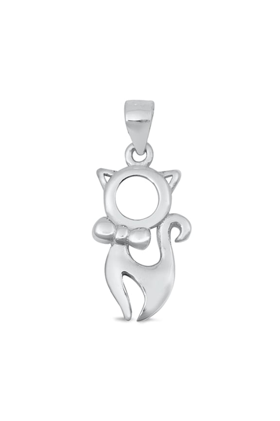 Sterling Silver Cutout Cat Pendant Modern Animal Kitten Charm 925 Jewelry Female Unisex