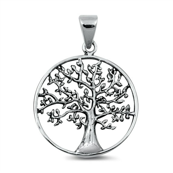 Sterling Silver Cutout Tree of Life Pendant Medallion Branch Leaf Hoop Charm 925 Jewelry Female