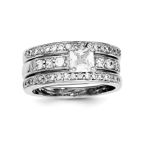 Jewelry by Sweet Pea Sterling Silver Rhodium-plated CZ 3 Piece Wedding Set Ring