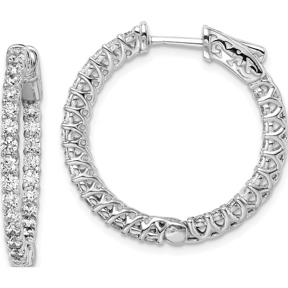 Sterling Silver Cz 52 Stones In And Out Round Hoop Earrings (19 X 19) Made Indonesia qe7573