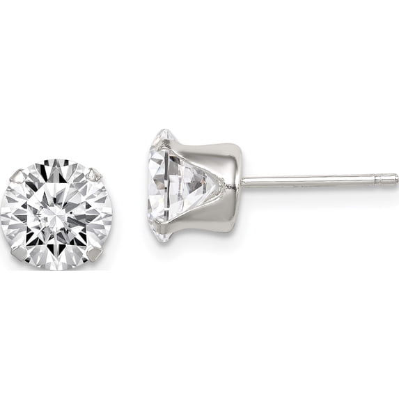 Sterling Silver Cz 7mm Post Earrings (7 X 7) Made In China qe9106