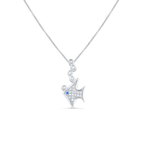 SilverCloseOut Angelfish Colorless, Cubic Zirconia Necklace, Sterling Silver, 18 Inch