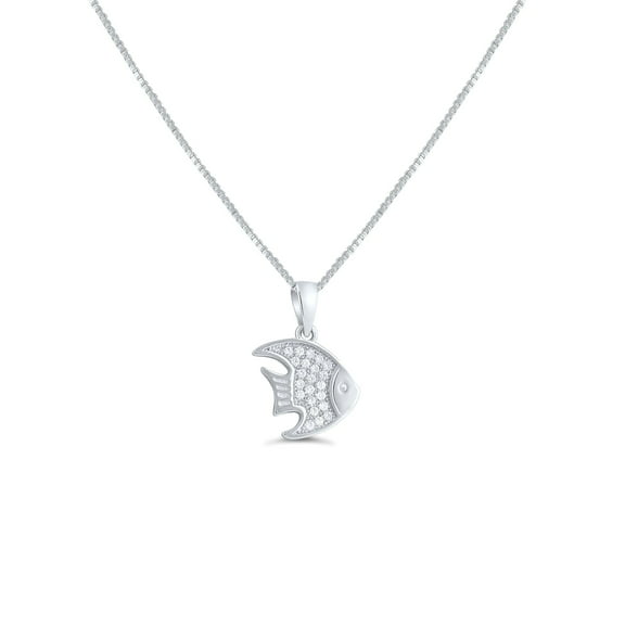 Sterling Silver Cz Angelfish Necklace for Women and Teens 18"