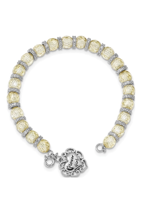 Sterling Silver Cz Antiqued Flower Girl 6In. Bracelet (6.25 X 13.7) Made In China qsx667