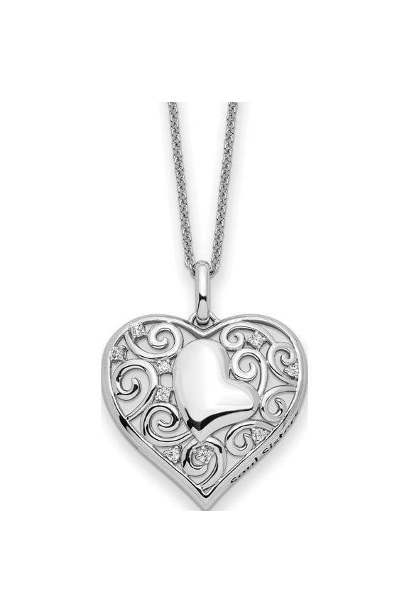 Sterling Silver Cz Antiqued Soul Sister Heart 18In Necklace (18 X 23.7) Made In China qsx750