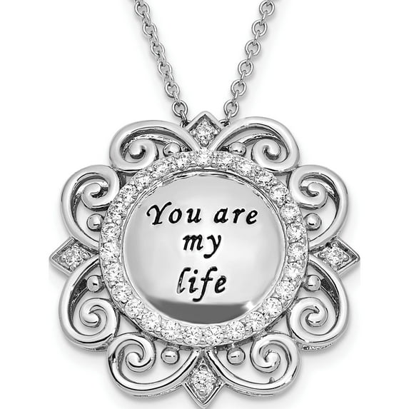 Sterling Silver Cz Antiqued You Are My Life 18In. Necklace Made In China qsx652