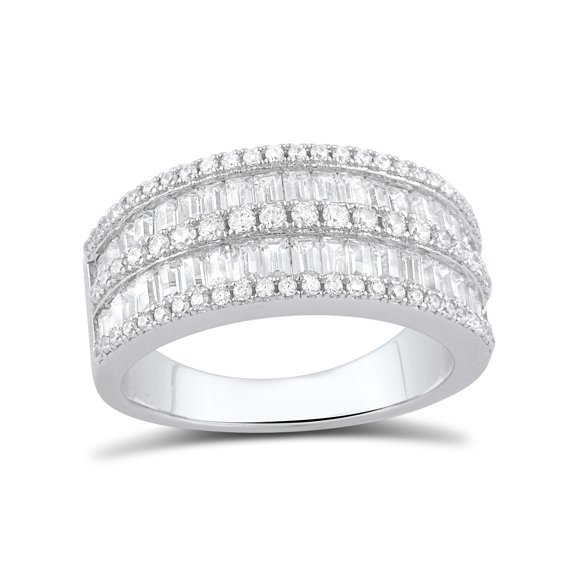 Sterling Silver Cz Baguette Cut Statement Ring for Women and Teens - Size 4