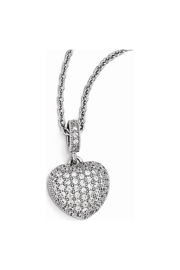 Sterling Silver & Cz Brilliant Embers Polished Heart Necklace