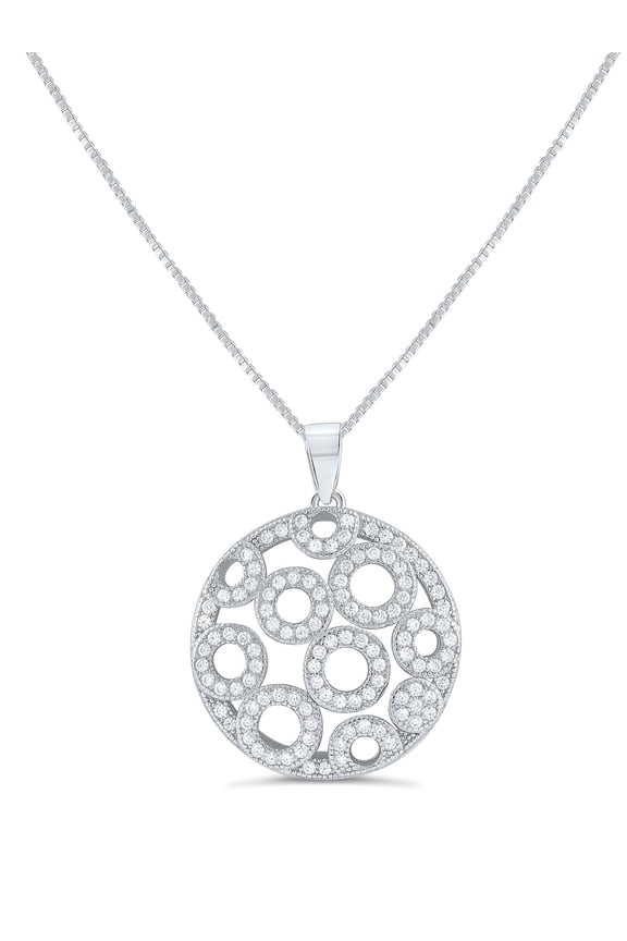 Sterling Silver Cz Bubble Circles Charm Necklace for Women and Teens 18"