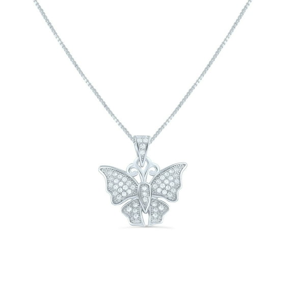 SilverCloseOut Butterfly Colorless Cubic Zirconia Necklace 925 Sterling, Sterling Silver, 18", Box (Gift Box)