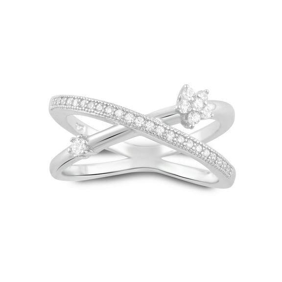 Sterling Silver Cz Criss Cross X Flower Ring for Women and Teens - Size 7