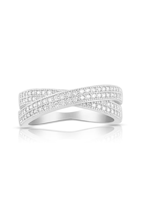 Sterling Silver Cz CrissCross X Ring for Women and Teens - Size 7
