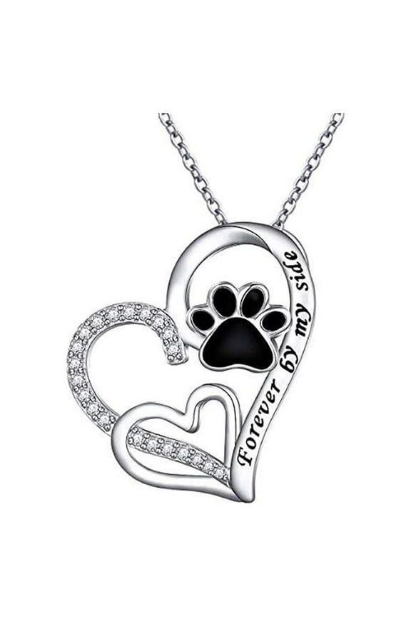 Sterling Silver Cz Dog Paw Print Heart Necklace for Women Ginger Lyne Collection