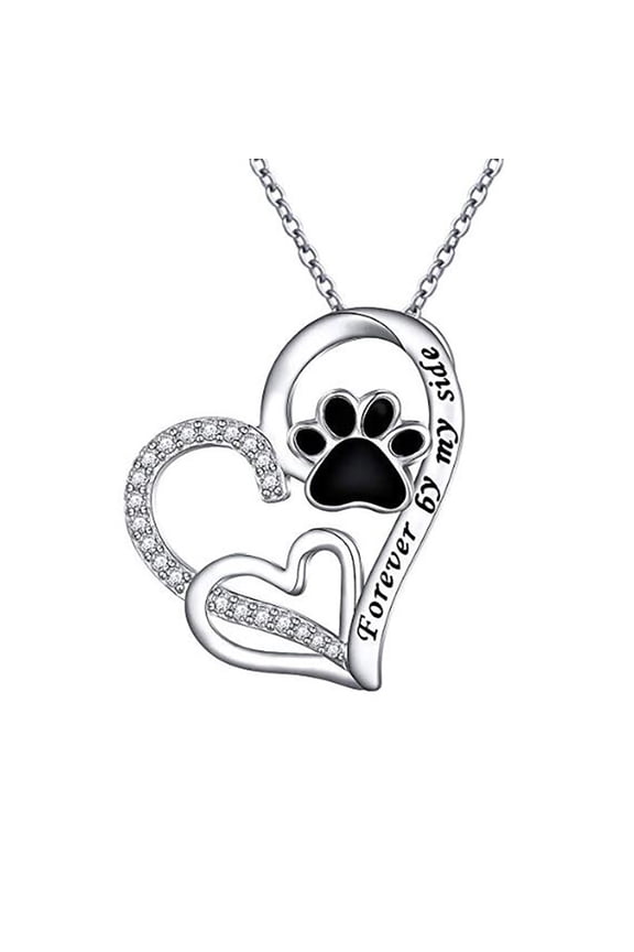 Sterling Silver Cz Dog Paw Print Heart Necklace for Women Ginger Lyne Collection