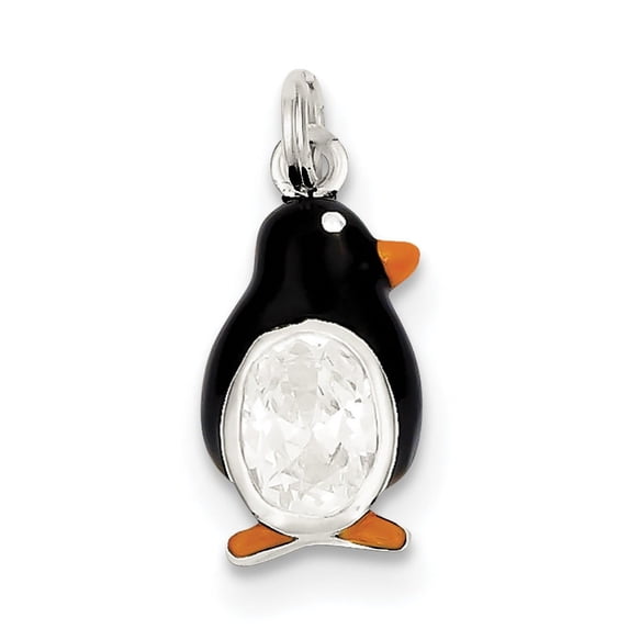 Sterling Silver Cz Enameled Polished Penguin Charm (22 X 10) Made In Thailand qc7016