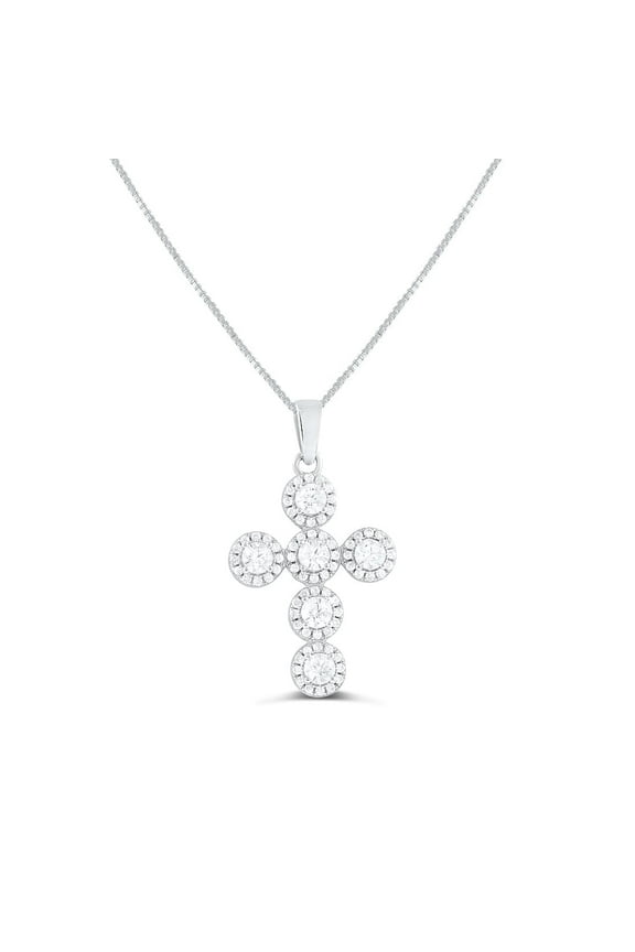 Sterling Silver Cz Fancy Cross Necklace for Women and Teens 18"