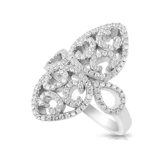 Sterling Silver Cz Filigree Fleur De Lis Ring for Women and Teens - Size 7