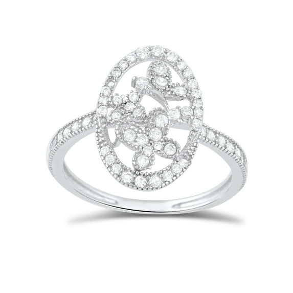 Sterling Silver Cz Filigree Flower Ring for Women and Teens - Size 7