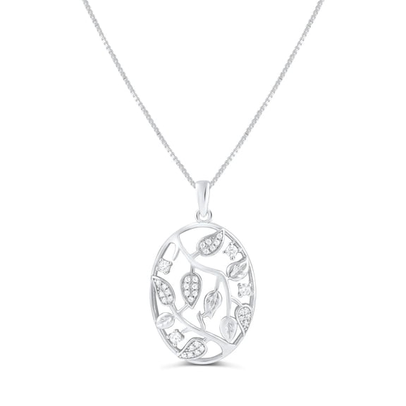 SilverCloseOut Sterling Silver CZ Filigree Ivy Vine Italian Charm Necklace