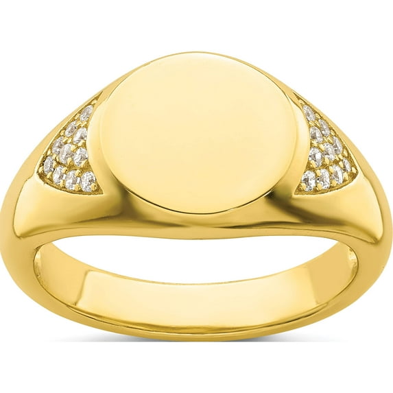Sterling Silver Cz Gold-Tone Signet Ring (Size 6) Made In China qr7226-6