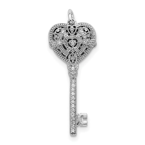 Jewelry by Sweet Pea Sterling Silver Rhodium-plated CZ Heart Key Locket