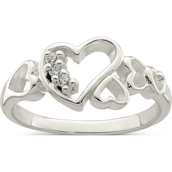 Sterling Silver Cz Heart Ring (Size 6) Made In Thailand qr2405-6