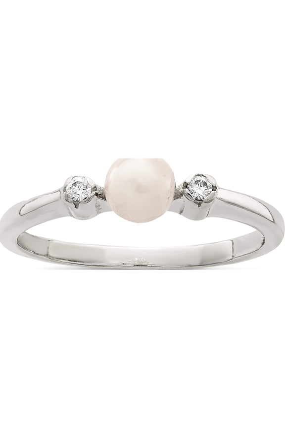 Sterling Silver Cz Imitation Pearl Ring (Size 6) Made In Thailand qr4314-6