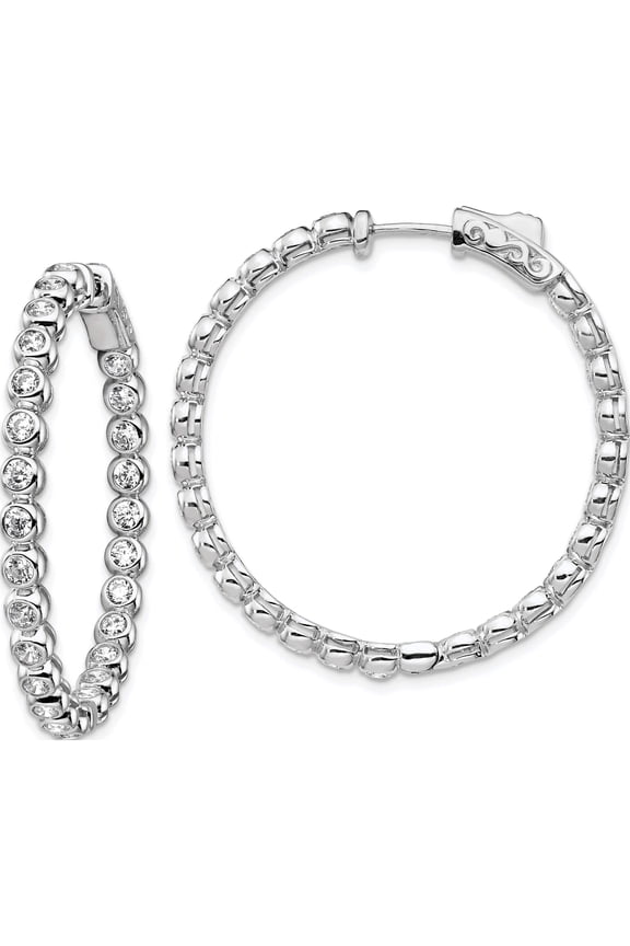 Sterling Shimmer Sterling Silver Rhodium-plated 52 Stone 2.3mm CZ In and Out Round Hinged Hoop Earrings