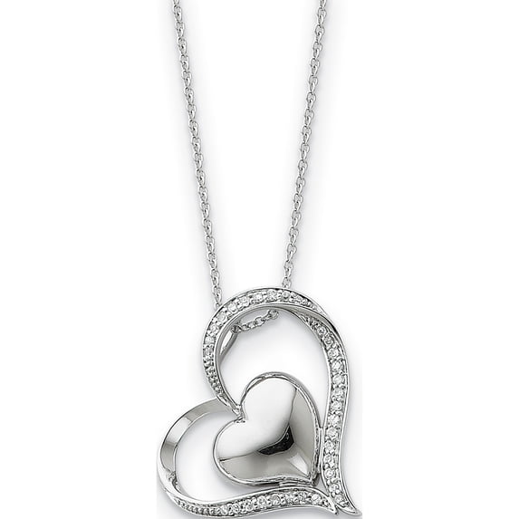 Sterling Silver & Cz In My Heart 18In Necklace Made China qsx244