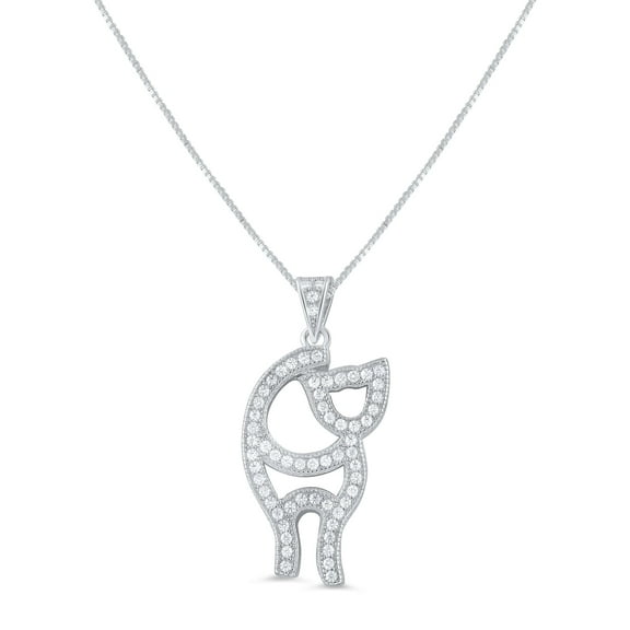 Sterling Silver Cz Kitty Cat Necklace for Women and Teens 18"