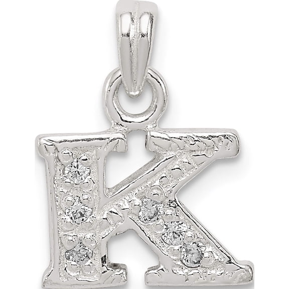 Sterling Silver Cz Letter K Initial Pendant Made In India qc6717k
