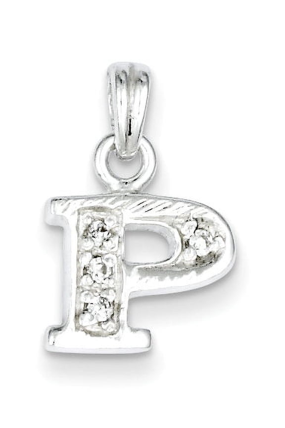 Sterling Silver CZ Letter P Initial Pendant