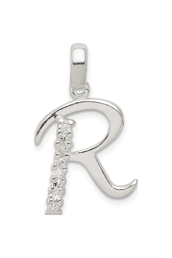 Sterling Silver Cz Letter R Initial Pendant Made In India qc6525r
