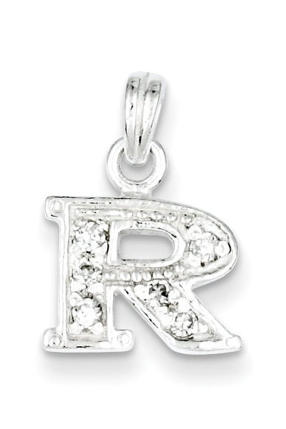 Sterling Silver Cz Letter R Initial Pendant Made In India qc6717r