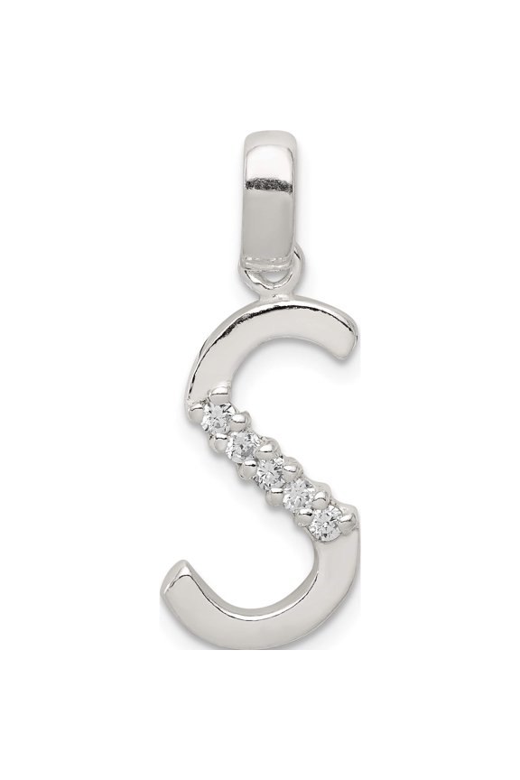 Sterling Silver Cz Letter S Initial Pendant Made In India qc6525s