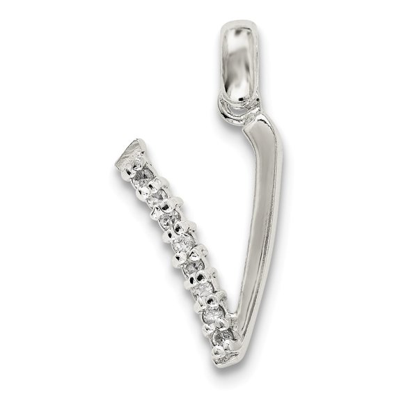 Sterling Silver Cz Letter V Initial Pendant Made In India qc6525v