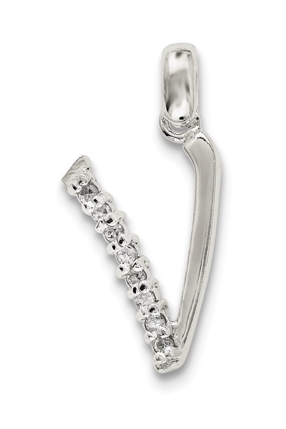 Sterling Silver CZ Letter V Initial Pendant