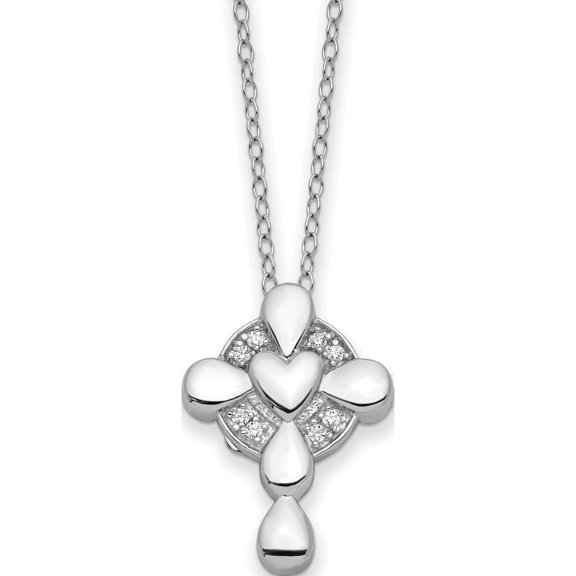 Sterling Silver Cz Memory Cross Locket 18In Necklace (18 X 20.15) Made In China qsx755