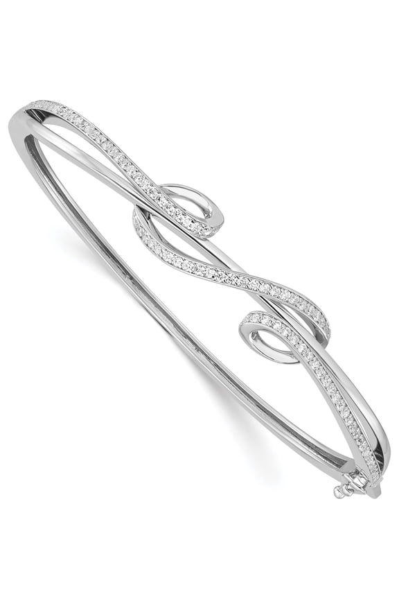 Sterling Shimmer Sterling Silver Rhodium-plated 83 Stone CZ Hinged Bangle Bracelet