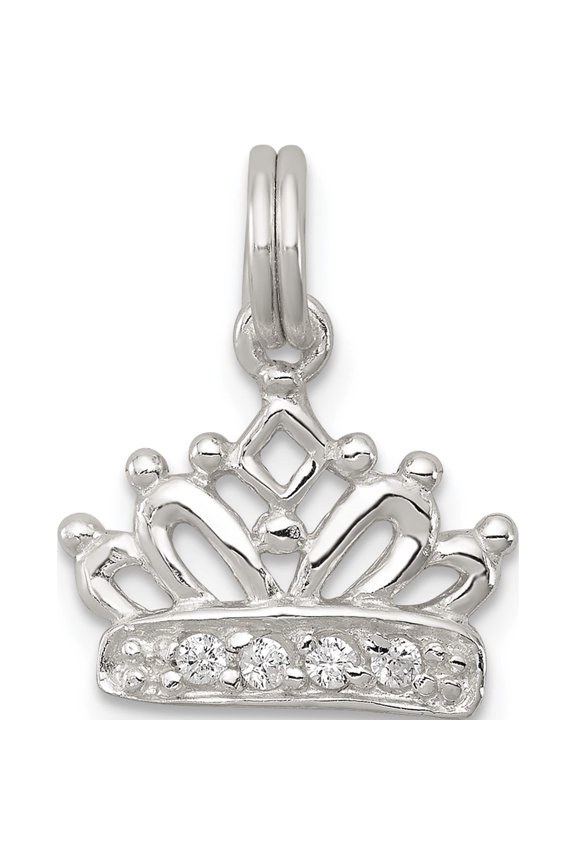 Sterling Silver Cz Polished Crown Charm (16 X 13.5) Made In China qp1956