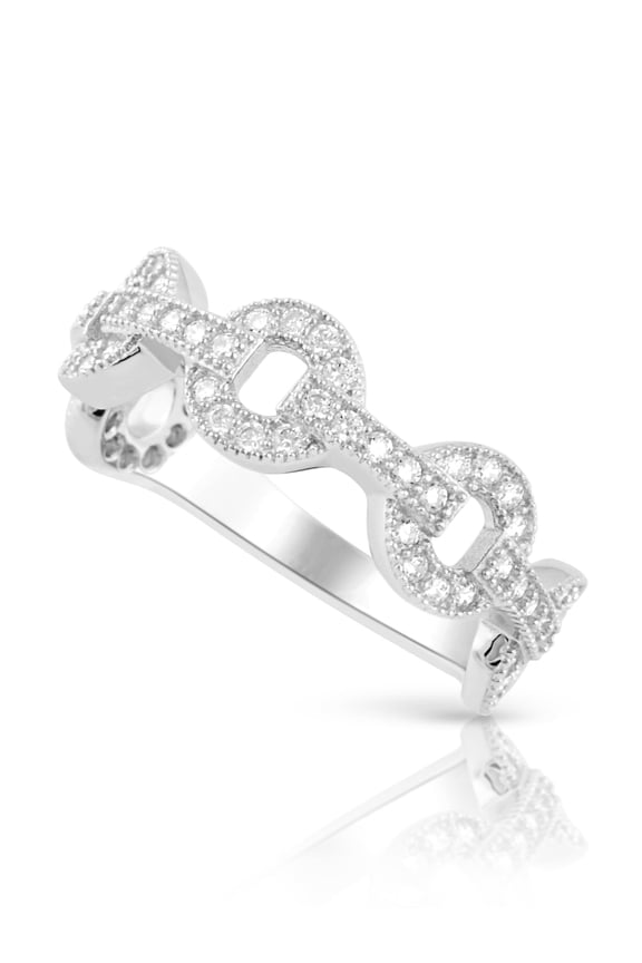 Sterling Silver Cz Round Chain Link Ring for Women and Teens - Size 4