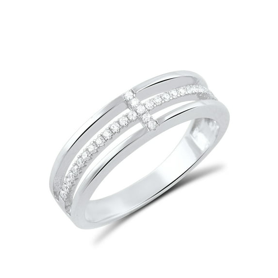 Sterling Silver Cz Sideways Cross Ring for Women and Teens - Size 5