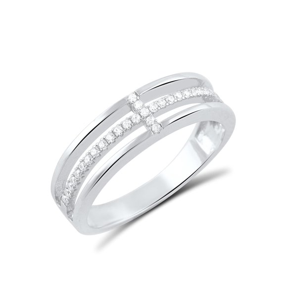Sterling Silver Cz Sideways Cross Ring for Women and Teens - Size 8