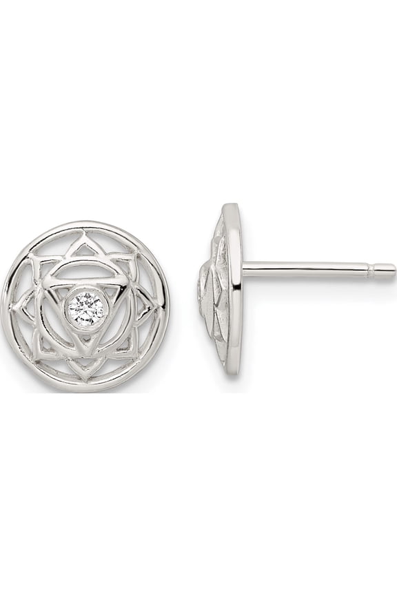 Sterling Silver Cz Solar Chakra With Triangle Center Post Earrings (9.65 X 9.65) Made In India qe15684